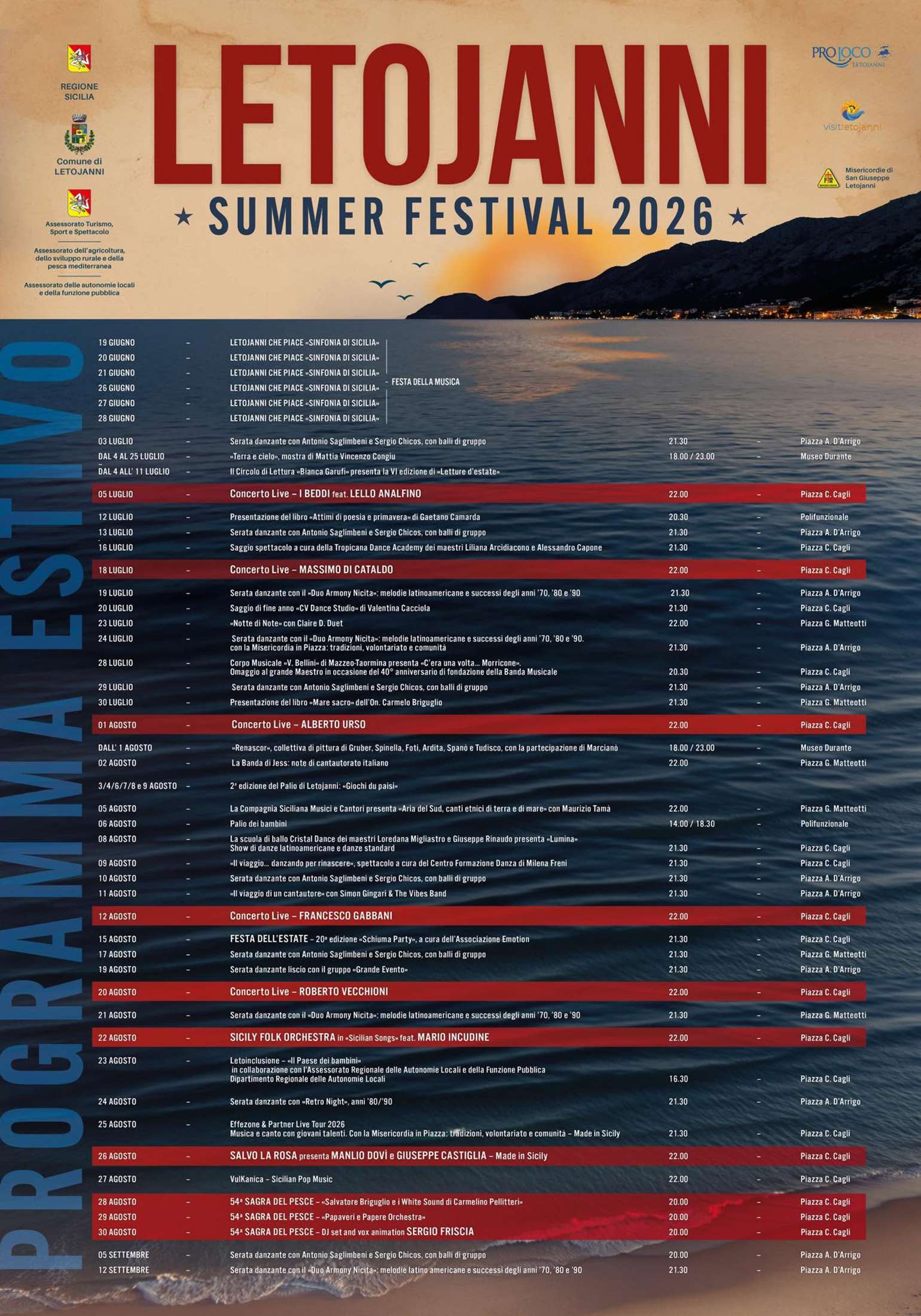 Programma Estate Letojanni 2026 Programma Estate Letojanni 2026 con eventi, spettacoli e manifestazioni estive