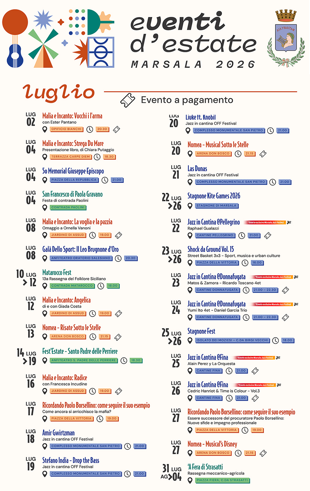 Programma Estate Marsala Luglio 2026 Programma Estate Marsala Luglio 2026 con eventi, spettacoli e manifestazioni estive