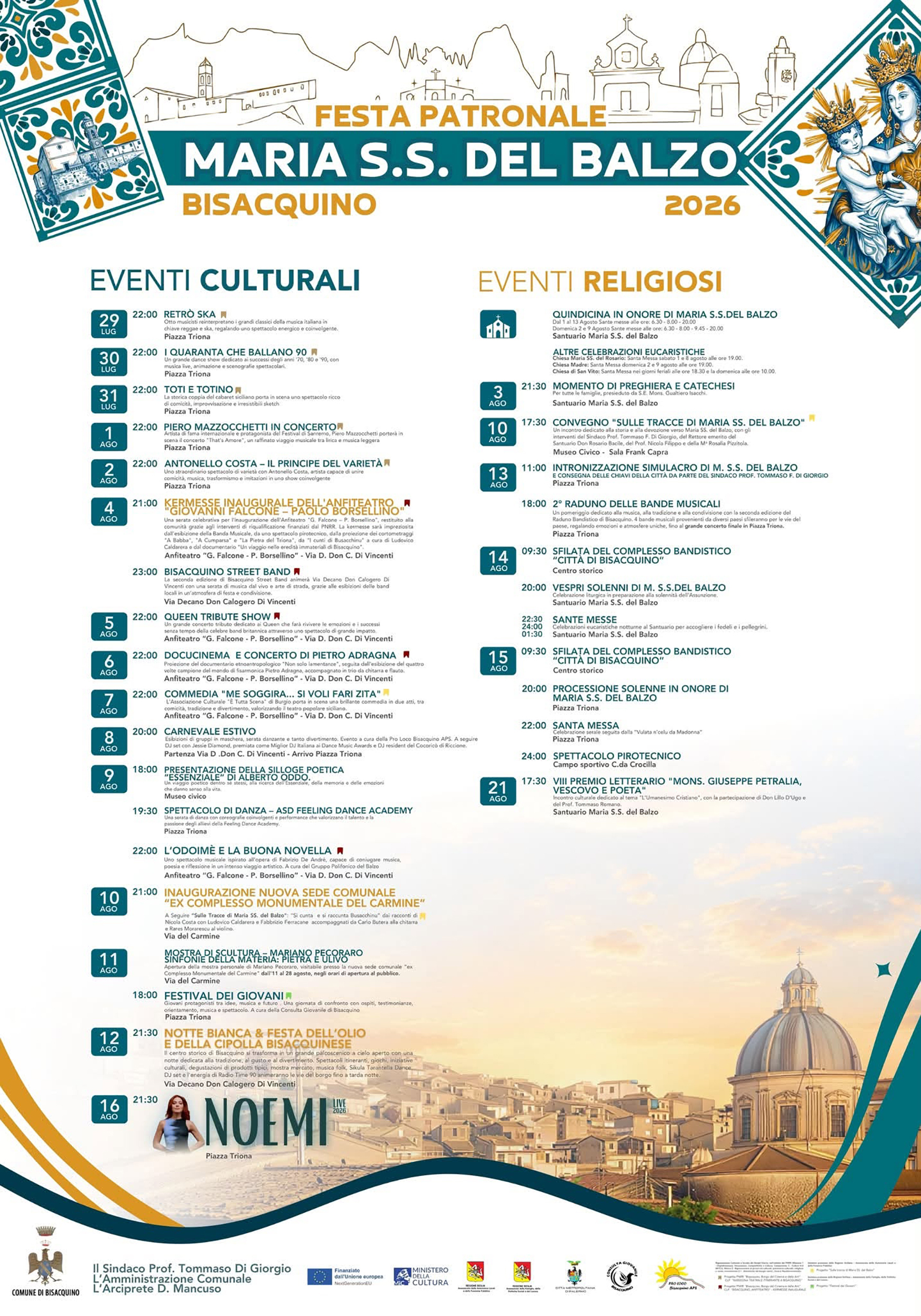 Programma Estate Bisacquino 2026 Programma Estate Bisacquino 2026 con eventi, spettacoli e manifestazioni estive