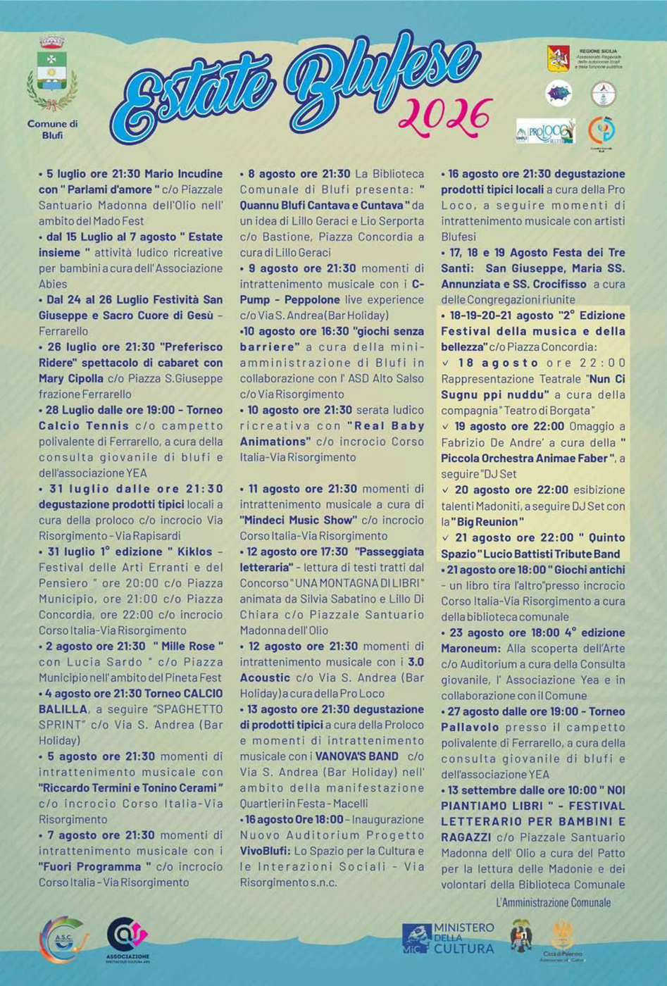 Programma Estate Blufi 2026 Programma Estate Blufi 2026 con eventi, spettacoli e manifestazioni estive