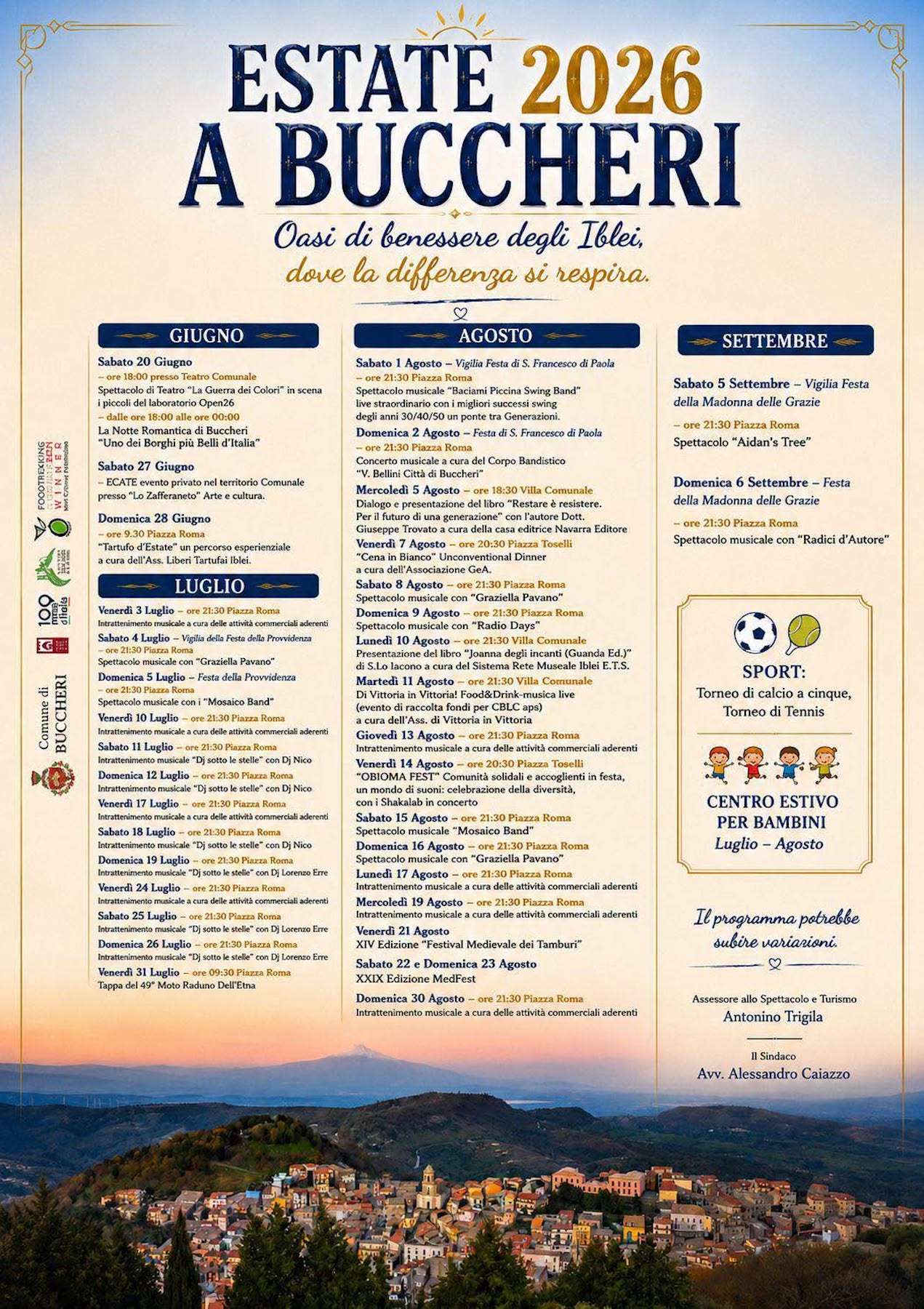 Programma Estate Buccheri 2026 Programma Estate Buccheri 2026 con eventi, spettacoli e manifestazioni estive
