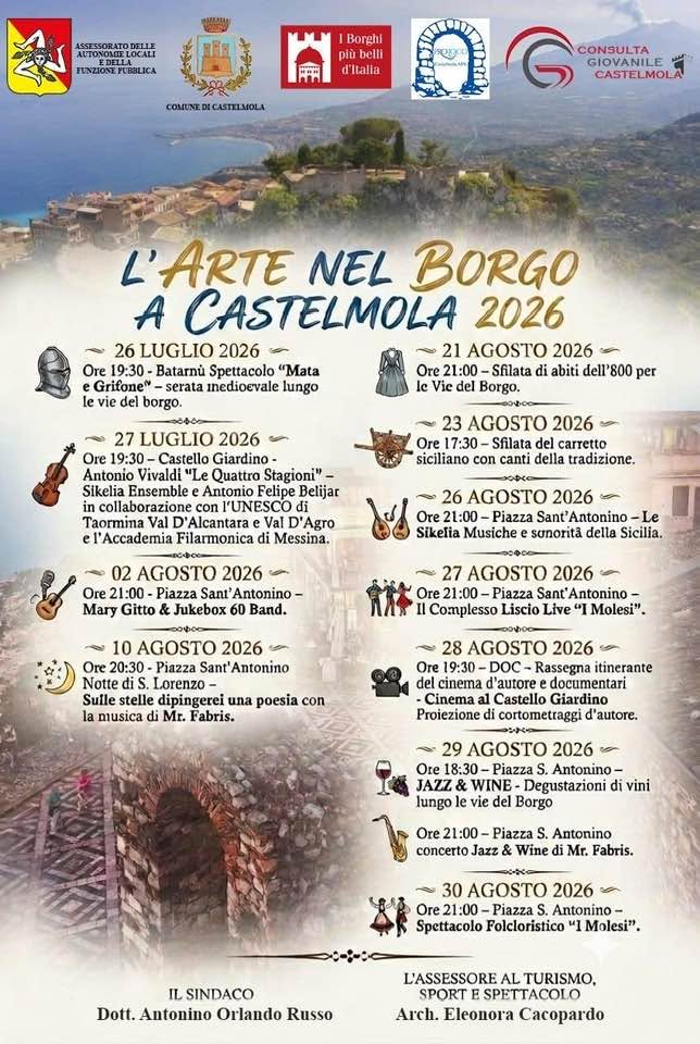 Programma Estate Castelmola 2026 Programma Estate Castelmola 2026 con eventi, spettacoli e manifestazioni estive
