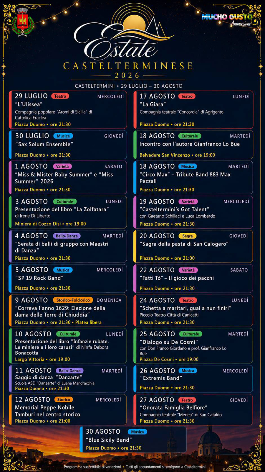 Programma Estate Casteltermini 2026 Programma Estate Casteltermini 2026 con eventi, spettacoli e manifestazioni estive