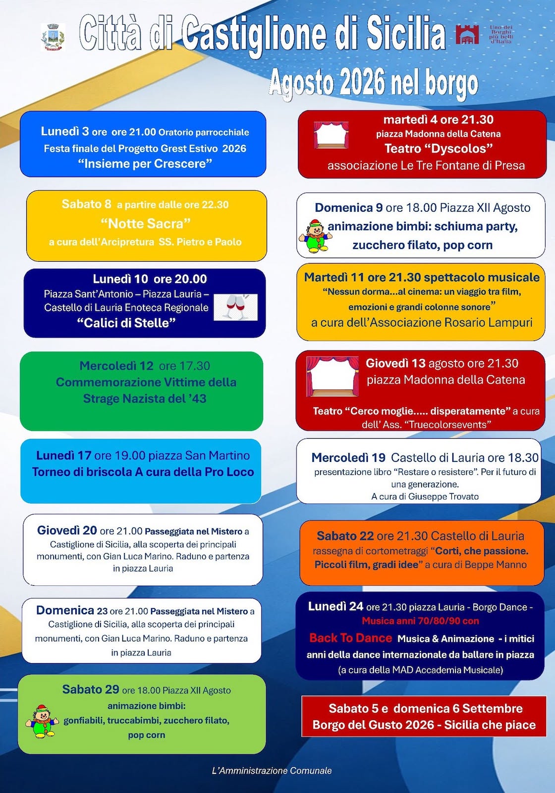 Programma Estate Castiglione di Sicilia 2026 Programma Estate Castiglione di Sicilia 2026 con eventi, spettacoli e manifestazioni estive