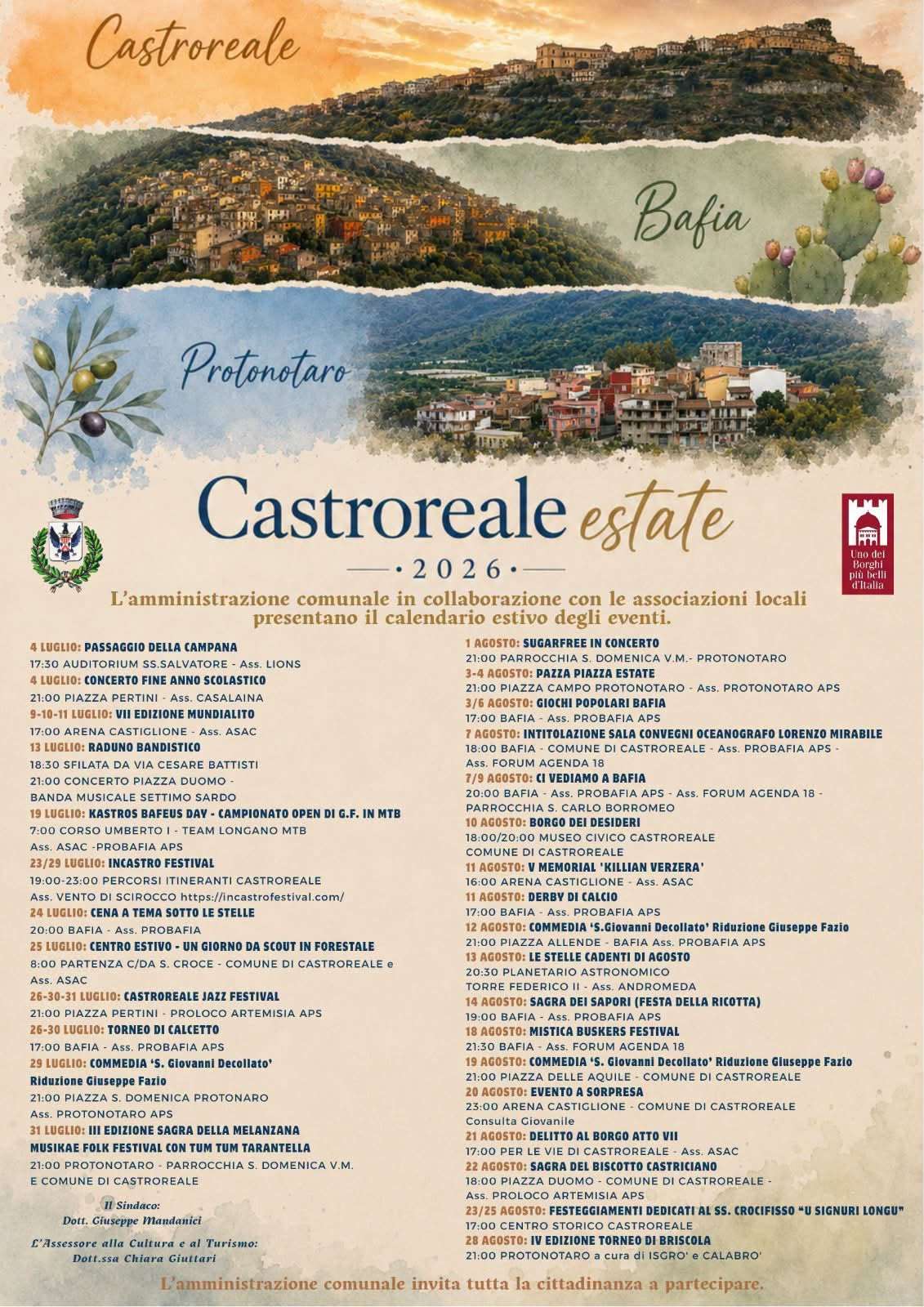 Programma Estate Castroreale 2026 Programma Estate Castroreale 2026 con eventi, spettacoli e manifestazioni estive