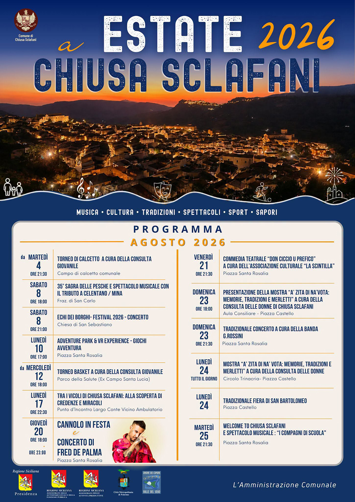 Programma Estate Chiusa Sclafani 2026 Programma Estate Chiusa Sclafani 2026 con eventi, spettacoli e manifestazioni estive