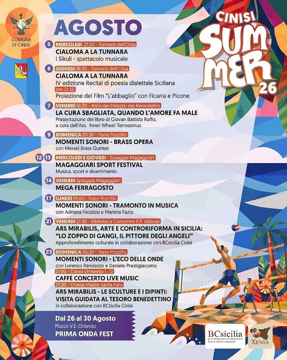Programma Estate Cinisi Agosto 2026 Programma Estate Cinisi Agosto 2026 con eventi, spettacoli e manifestazioni estive
