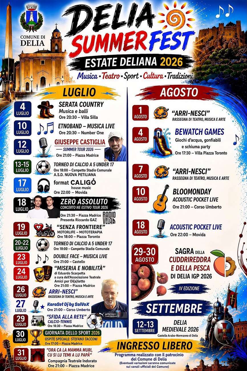 Programma Estate Delia 2026 Programma Estate Delia 2026 con eventi, spettacoli e manifestazioni estive