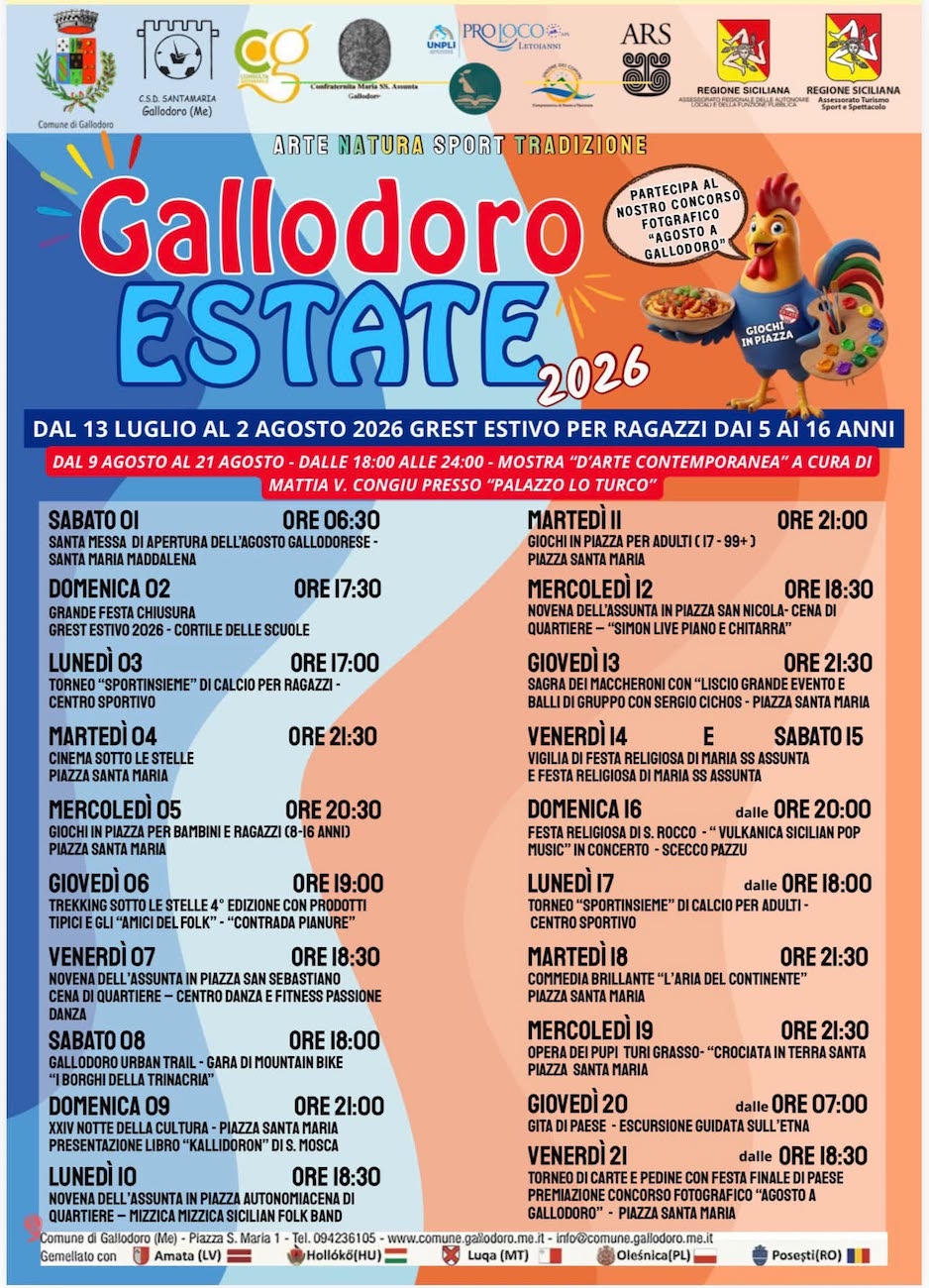 Programma Estate Gallodoro 2026 Programma Estate Gallodoro 2026 con eventi, spettacoli e manifestazioni estive