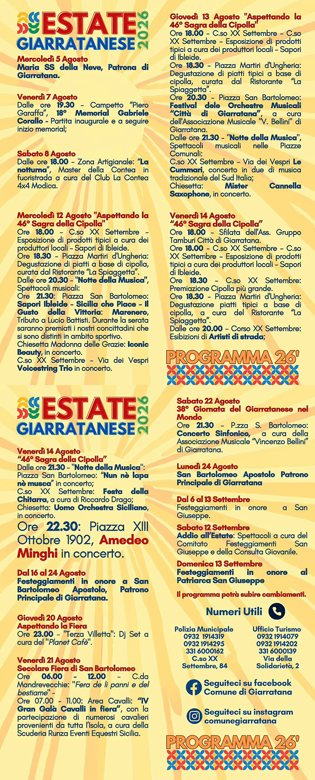 Programma Estate Giarratana Agosto 2026 Programma Estate Giarratana Agosto 2026 con eventi, spettacoli e manifestazioni estive