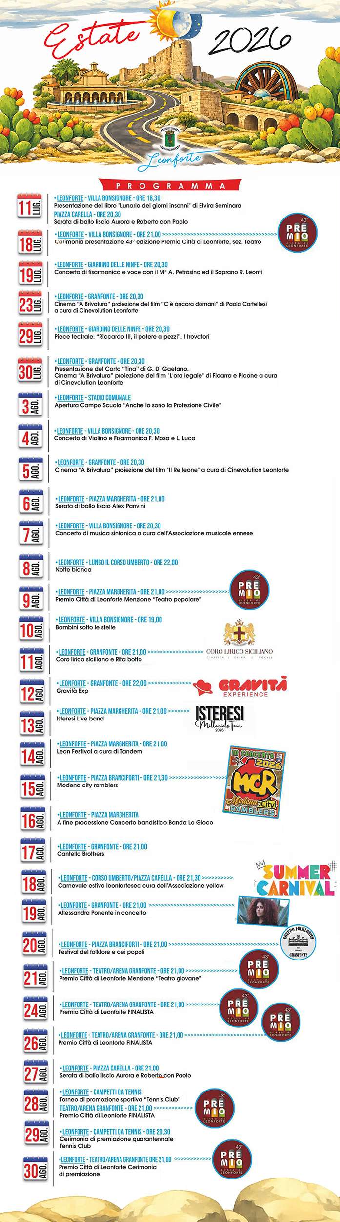 Programma Estate Leonforte 2026 Programma Estate Leonforte 2026 con eventi, spettacoli e manifestazioni estive