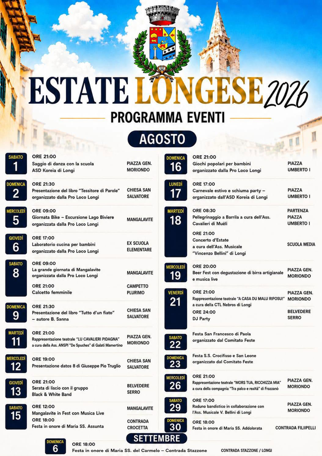 Programma Estate Longi 2026 Programma Estate Longi 2026 con eventi, spettacoli e manifestazioni estive