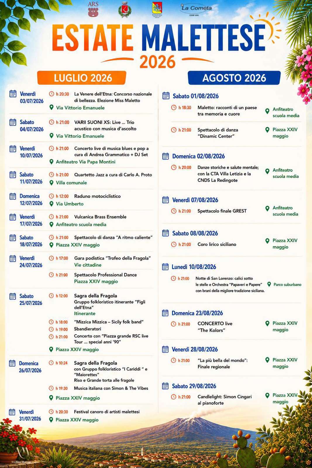 Programma Estate Malettese 2026 Programma Estate Maletto 2026 con eventi, spettacoli e manifestazioni estive