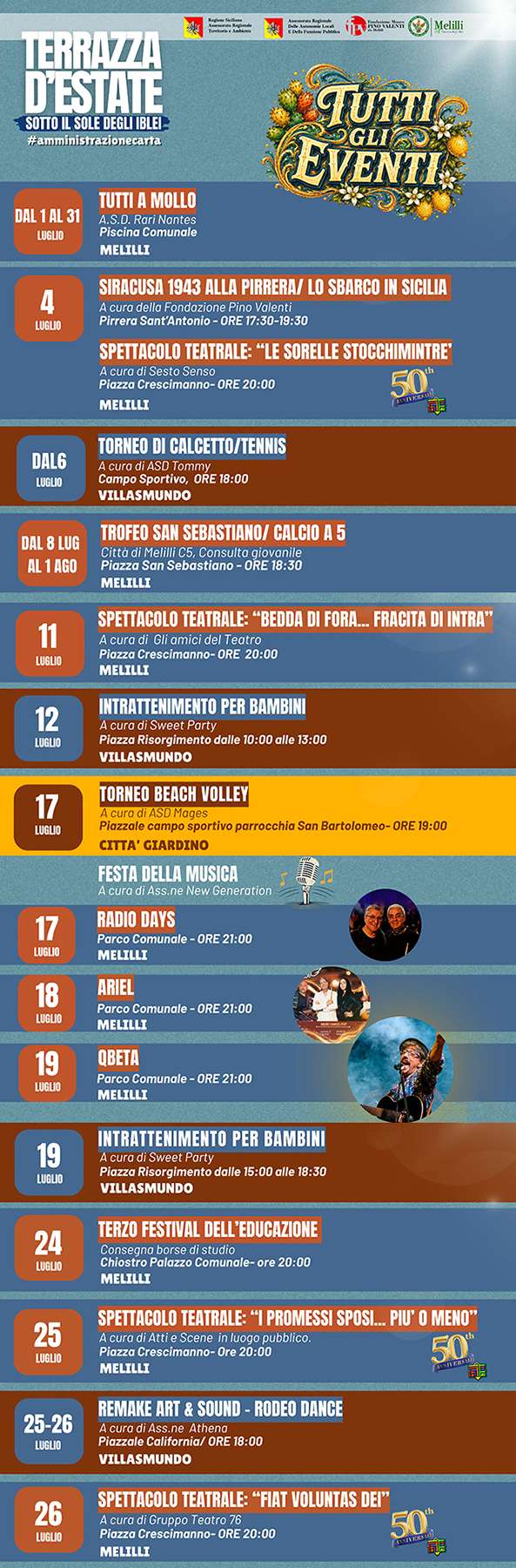 Programma Estate Melilli Luglio 2026 Programma Estate Melilli Luglio 2026 con eventi, spettacoli e manifestazioni estive