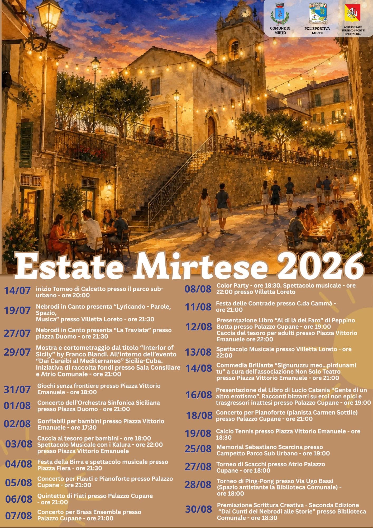 Programma Estate Mirto 2026 Programma Estate Mirto 2026 con eventi, spettacoli e manifestazioni estive
