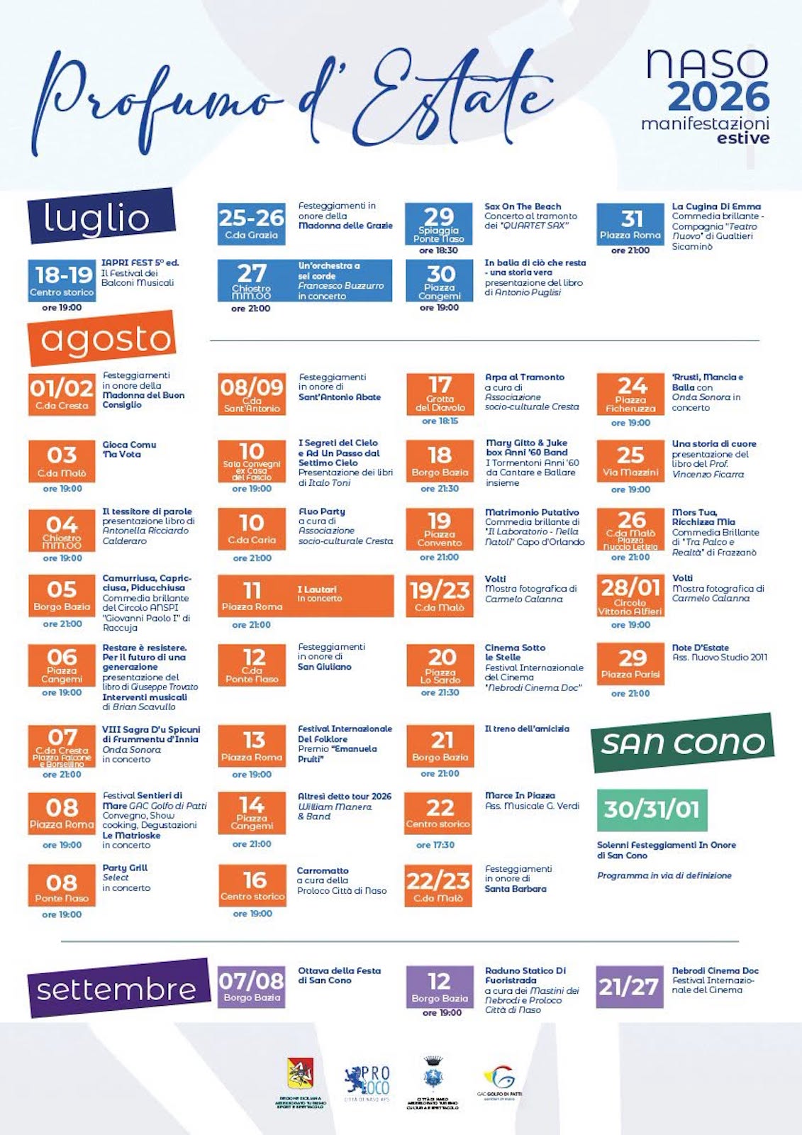 Programma Estate Naso 2026 Programma Estate Naso 2026 con eventi, spettacoli e manifestazioni estive