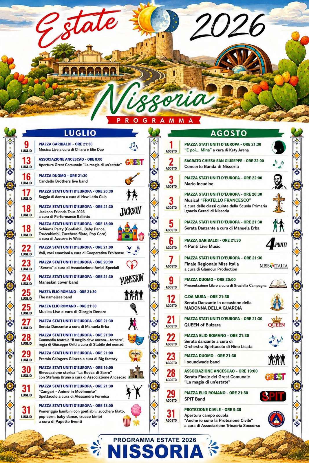 Programma Estate Nissoria 2026 Programma Estate Nissoria 2026 con eventi, spettacoli e manifestazioni estive