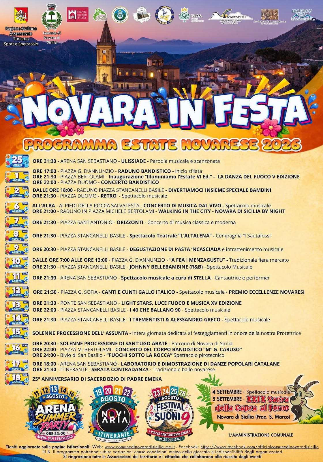 Programma Estate Novara di Sicilia 2026 Programma Estate Novara di Sicilia 2026 con eventi, spettacoli e manifestazioni estive