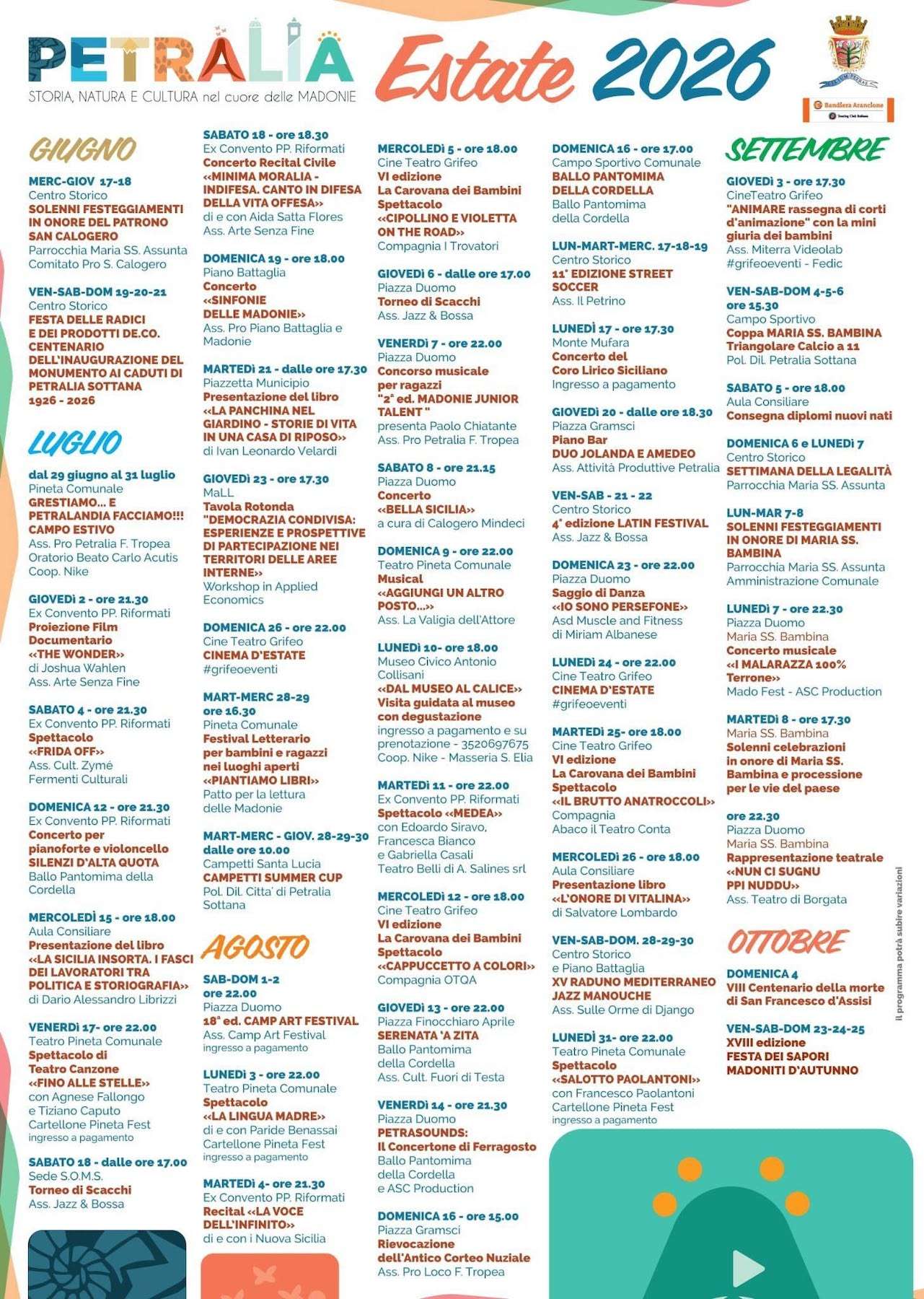 Programma Estate Petralia Sottana 2026 Programma Estate Petralia Sottana 2026 con eventi, spettacoli e manifestazioni estive