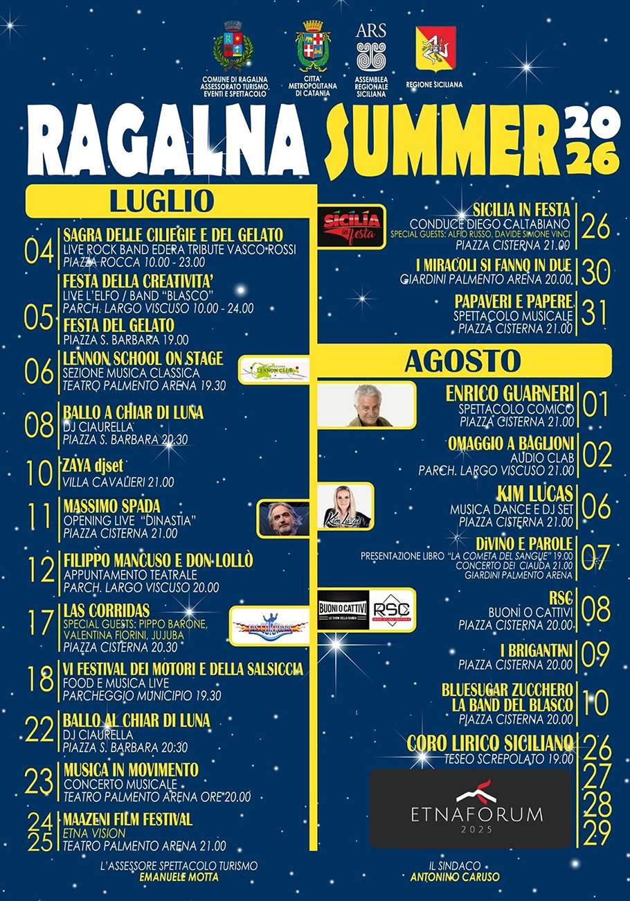 Programma Estate Ragalna 2026 Programma Estate Ragalna 2026 con eventi, spettacoli e manifestazioni estive