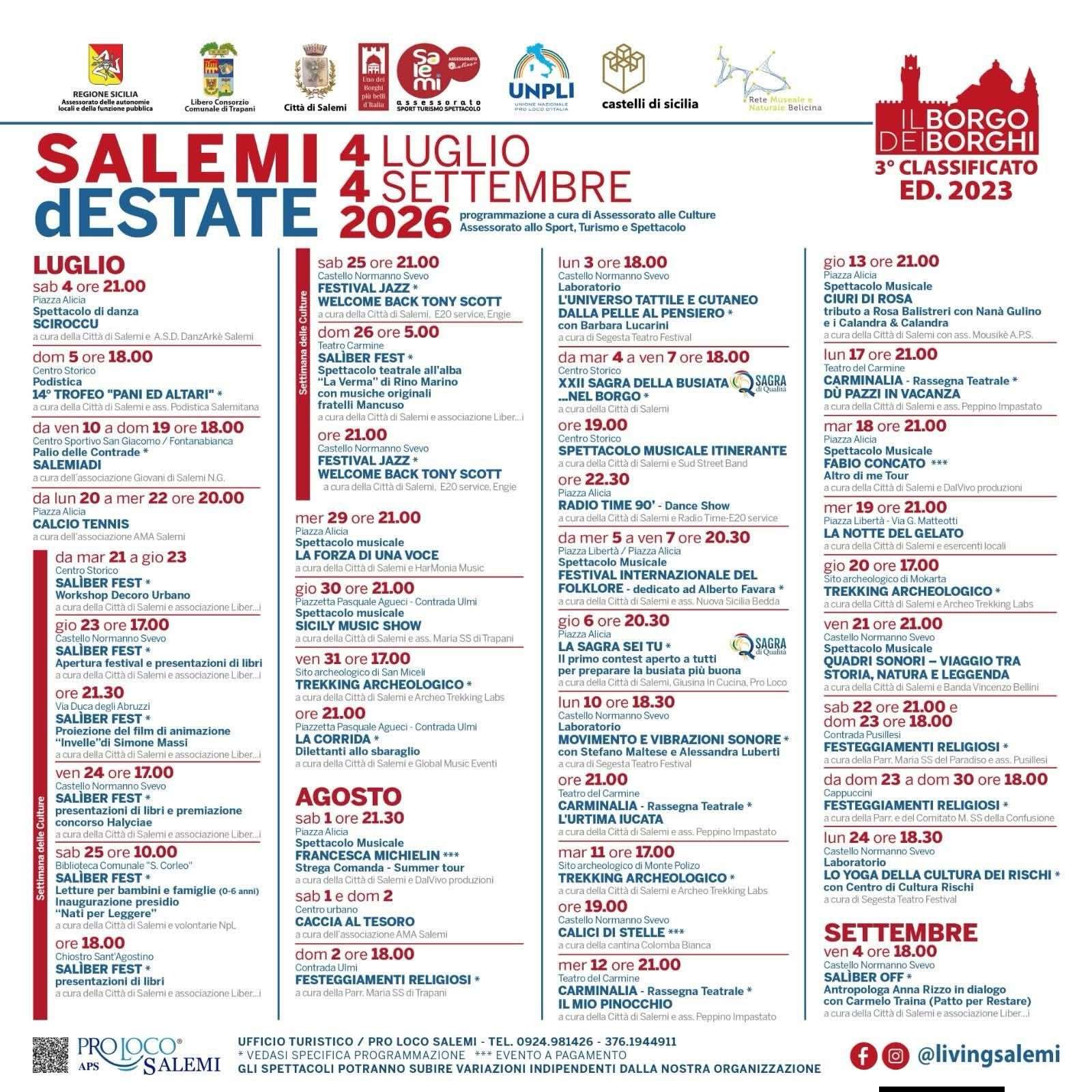 Programma Estate Salemi 2026 Programma Estate Salemi 2026 con eventi, spettacoli e manifestazioni estive