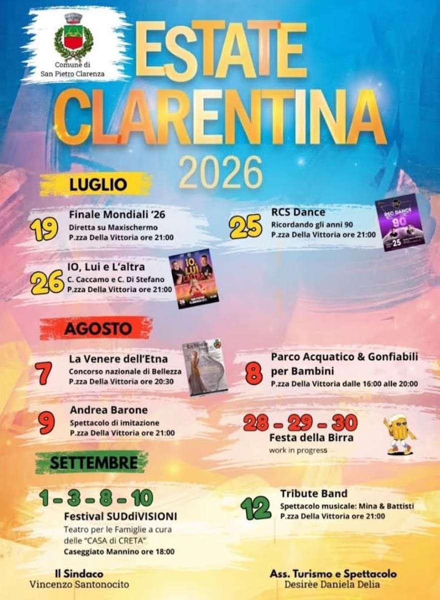 Programma Estate San Pietro Clarenza 2026 Programma Estate San Pietro Clarenza 2026 con eventi, spettacoli e manifestazioni estive