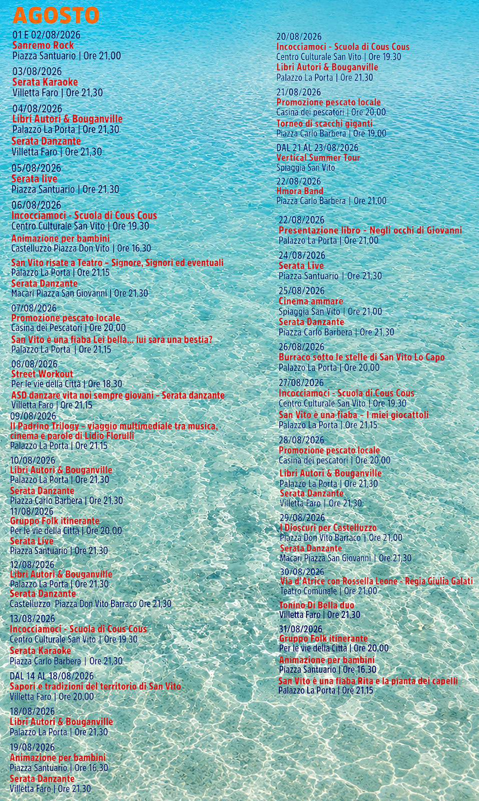 Programma Estate San Vito Lo Capo Agosto 2026 Programma Estate San Vito Lo Capo Agosto 2026 con eventi, spettacoli e manifestazioni estive