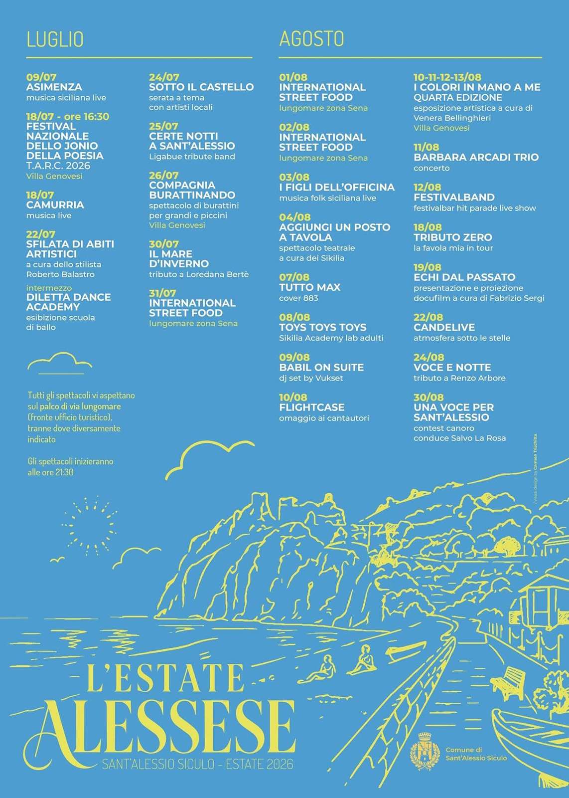 Programma Estate Sant’Alessio Siculo 2026 Programma Estate Sant’Alessio Siculo 2026 con eventi, spettacoli e manifestazioni estive