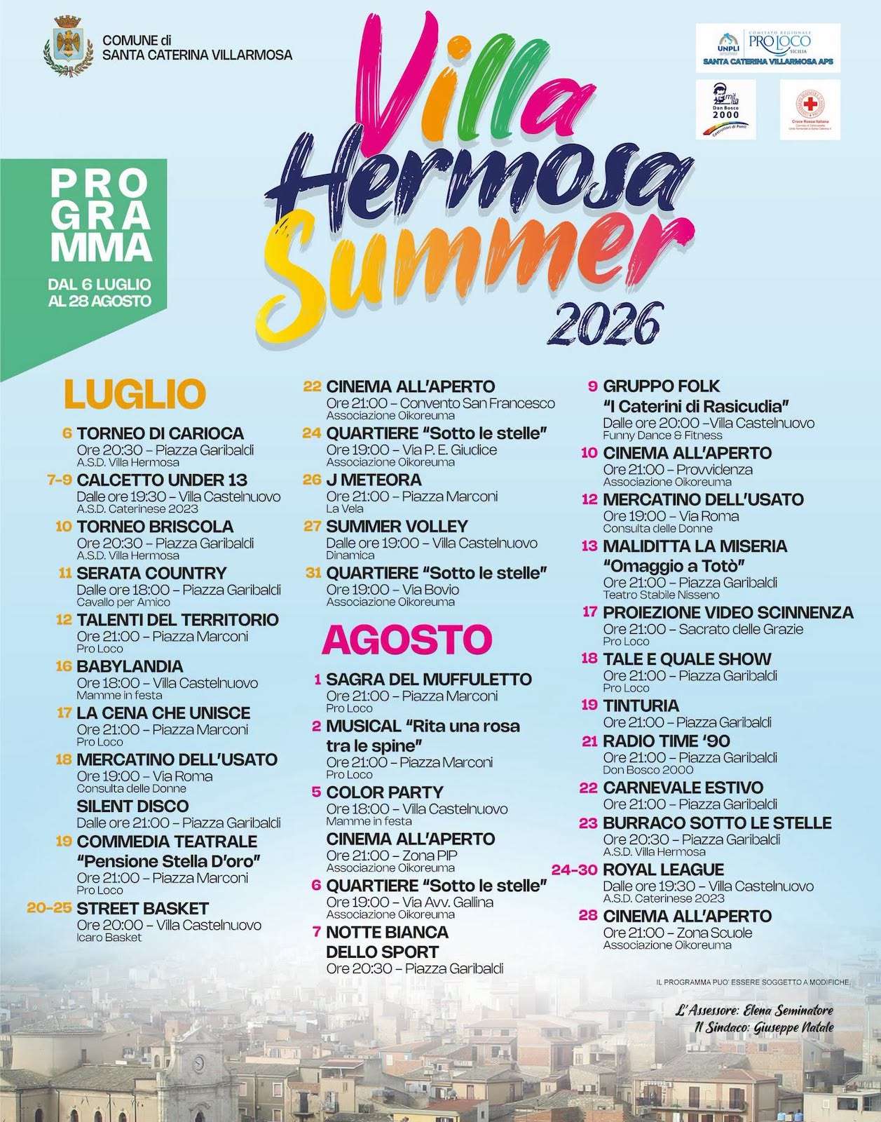 Programma Estate Santa Caterina Villarmosa 2026 Programma Estate Santa Caterina Villarmosa 2026 con eventi, spettacoli e manifestazioni estive