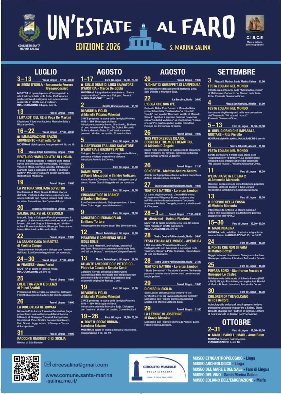 Programma Estate Santa Marina Salina 2026 Programma Estate Santa Marina Salina 2026 con eventi, spettacoli e manifestazioni estive