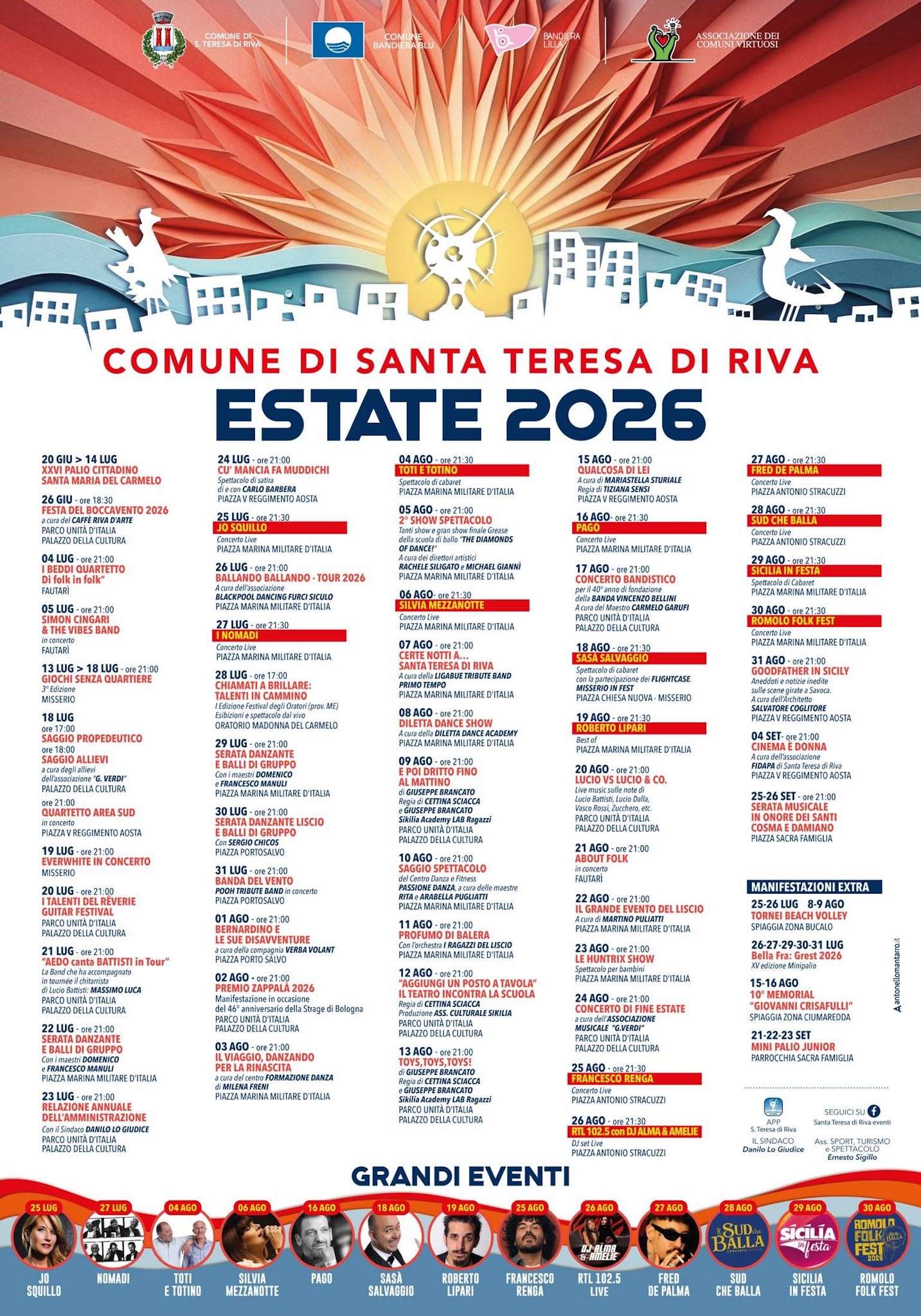Programma Estate Santa Teresa di Riva 2026 Programma Estate Santa Teresa di Riva 2026 con eventi, spettacoli e manifestazioni estive