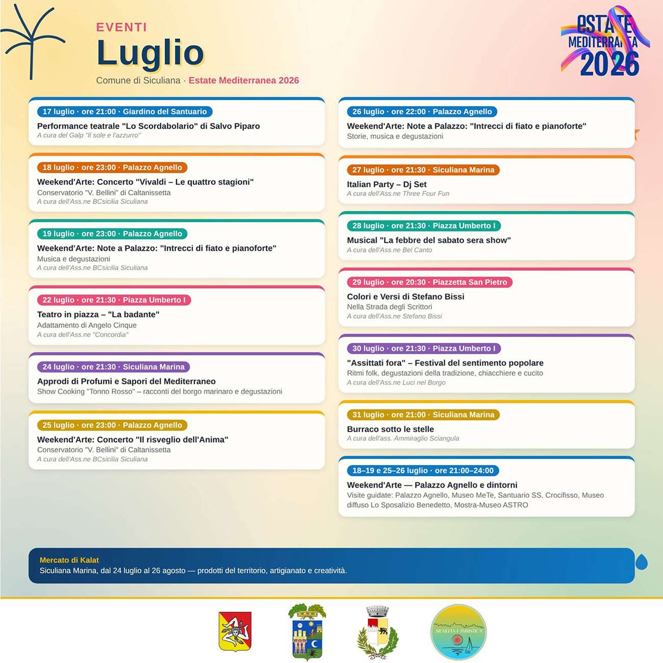 Programma Estate Siculiana Luglio 2026 Programma Estate Siculiana Luglio 2026 con eventi, spettacoli e manifestazioni estive