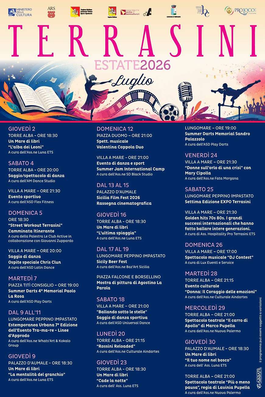 Programma Estate Terrasini Luglio 2026 Programma Estate Terrasini Luglio 2026 con eventi, spettacoli e manifestazioni estive