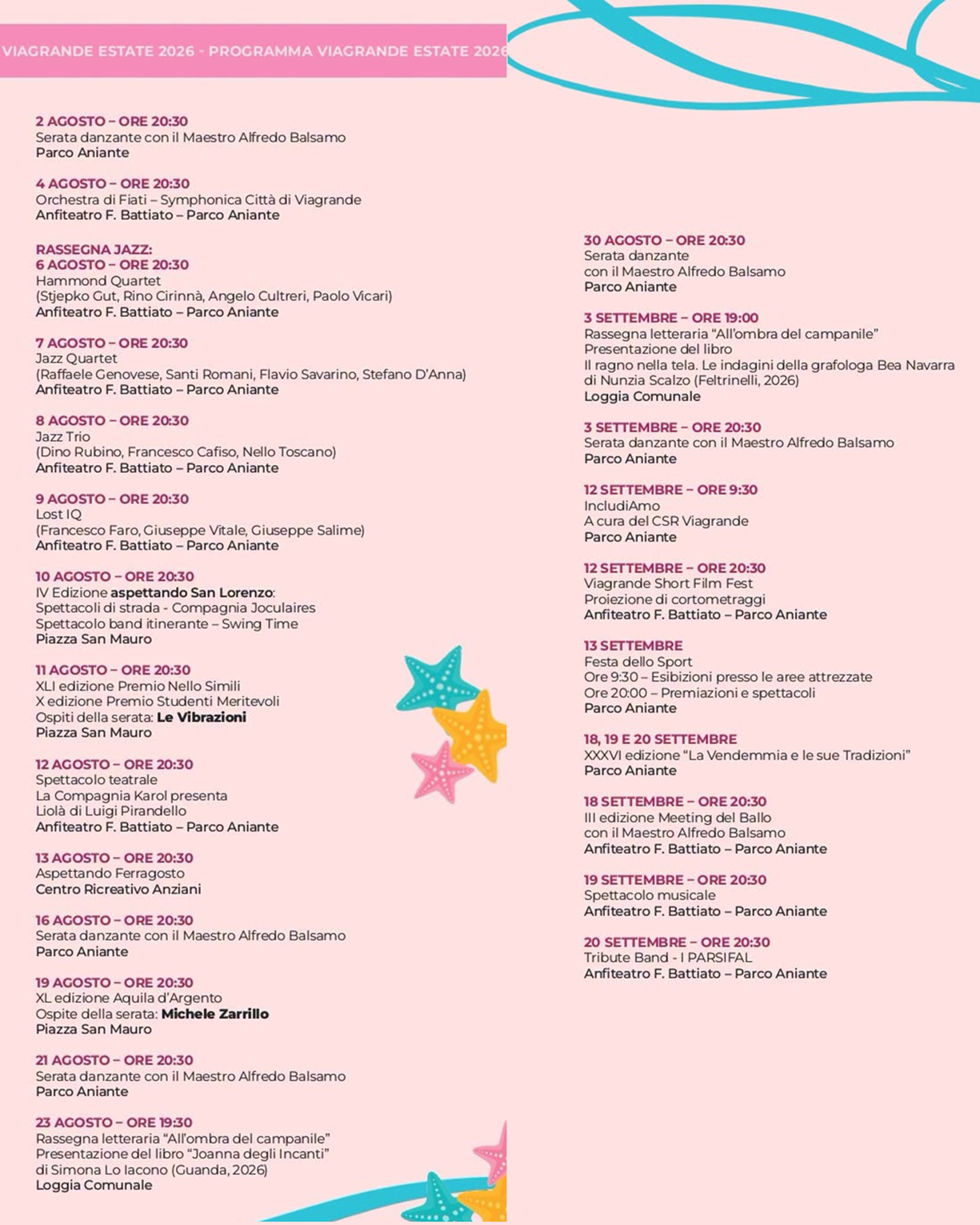Programma Estate Viagrande Agosto 2026 Programma Estate Viagrande Agosto 2026 con eventi, spettacoli e manifestazioni estive