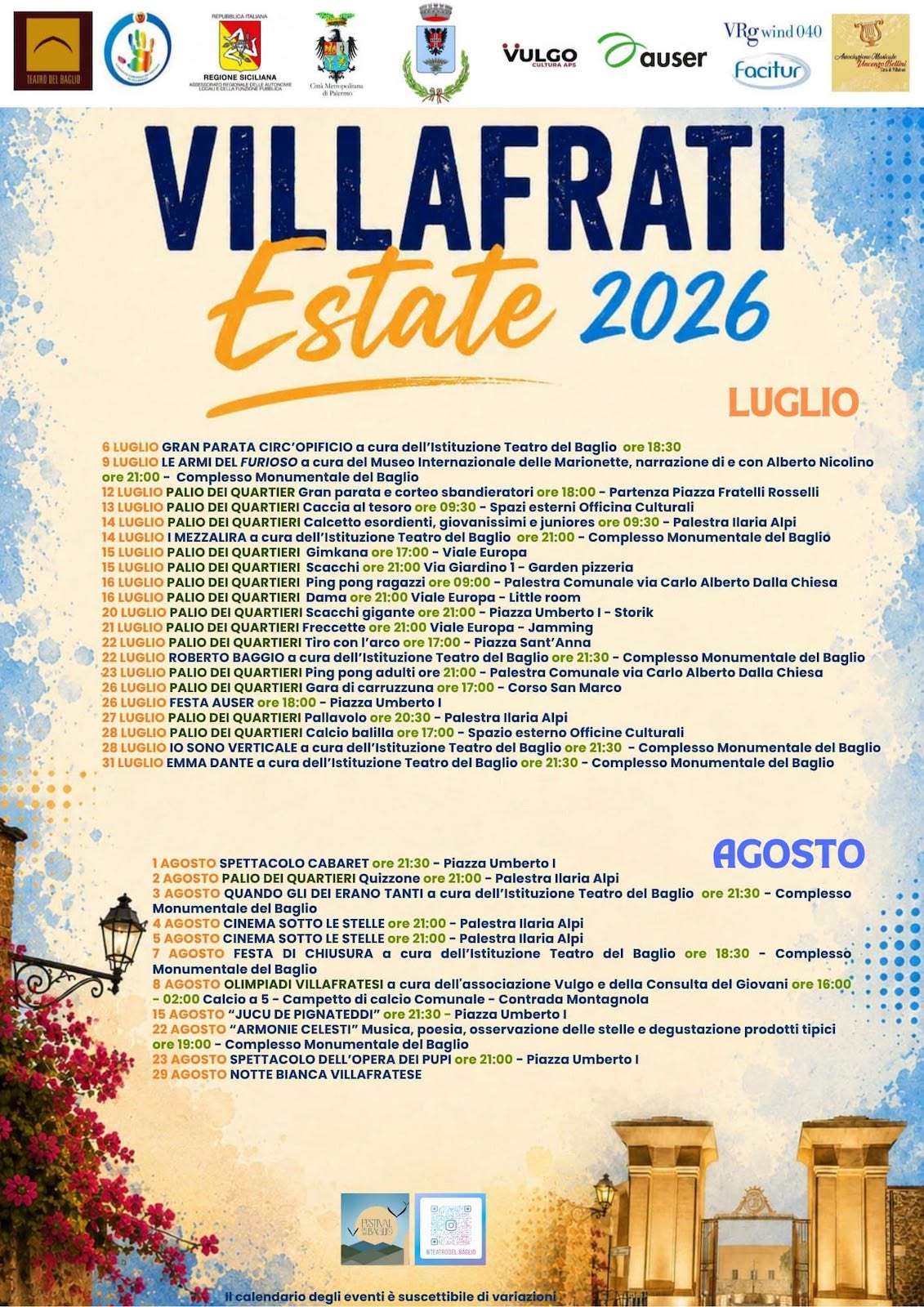 Programma Estate Villafrati 2026 Programma Estate Villafrati 2026 con eventi, spettacoli e manifestazioni estive